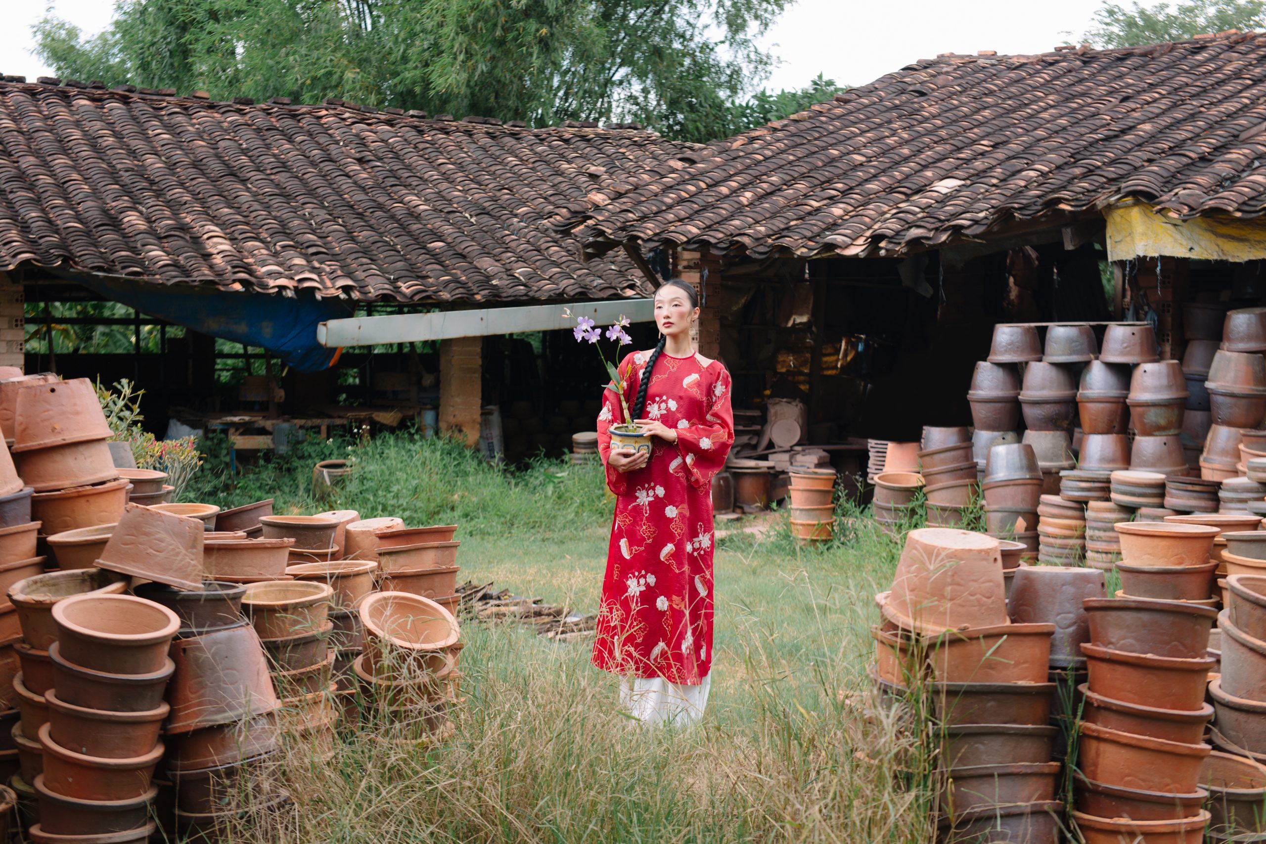 Áo dài cổ yếm Khuê Cát