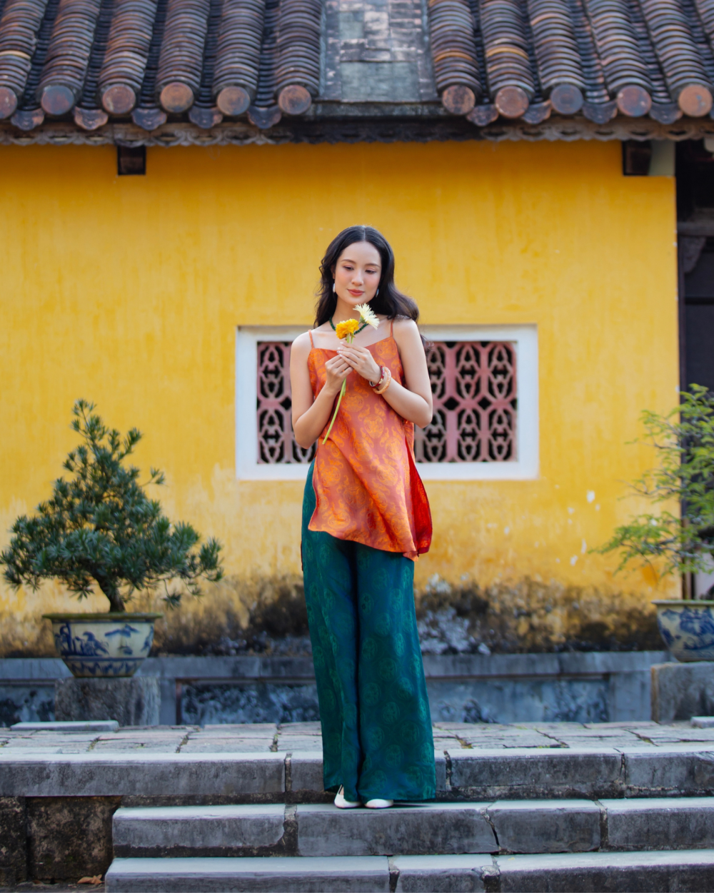 Áo dây tơ tằm thọ dơi màu cam